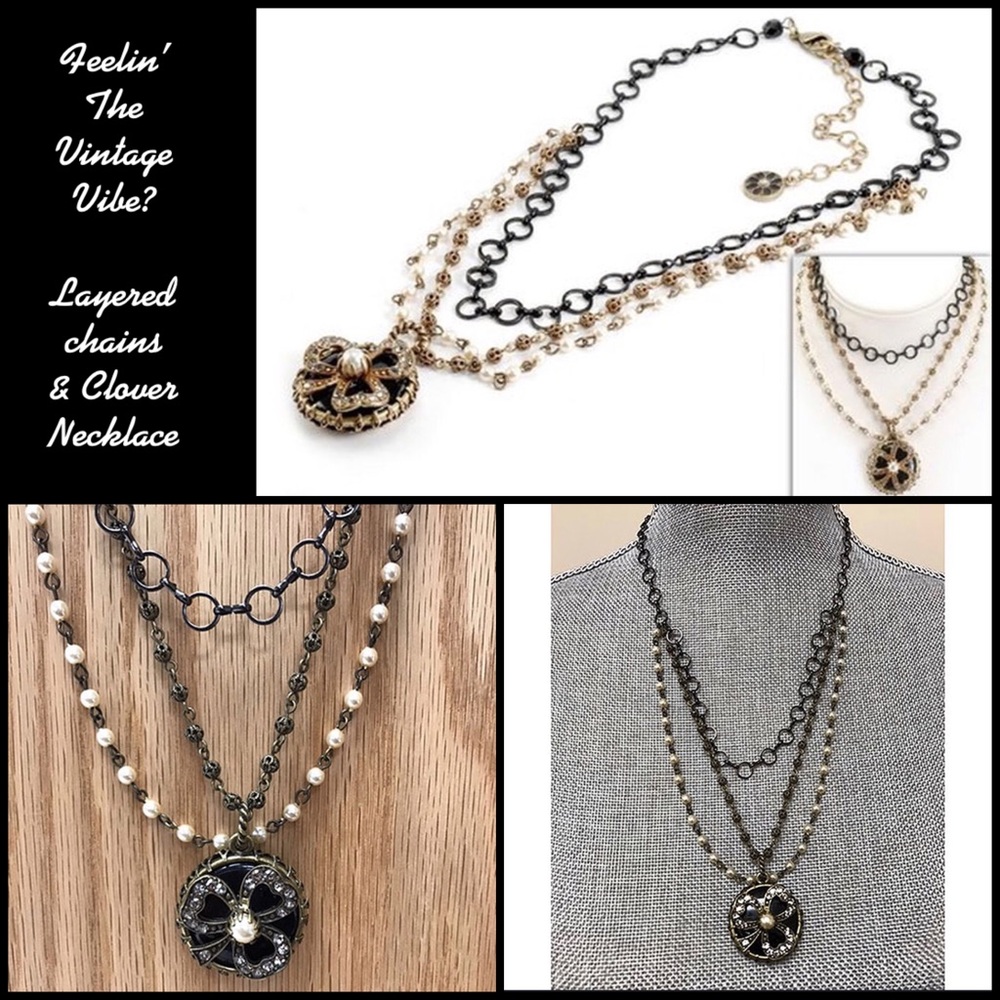 Layered Chains w/Vintage Clover Medallion NWT